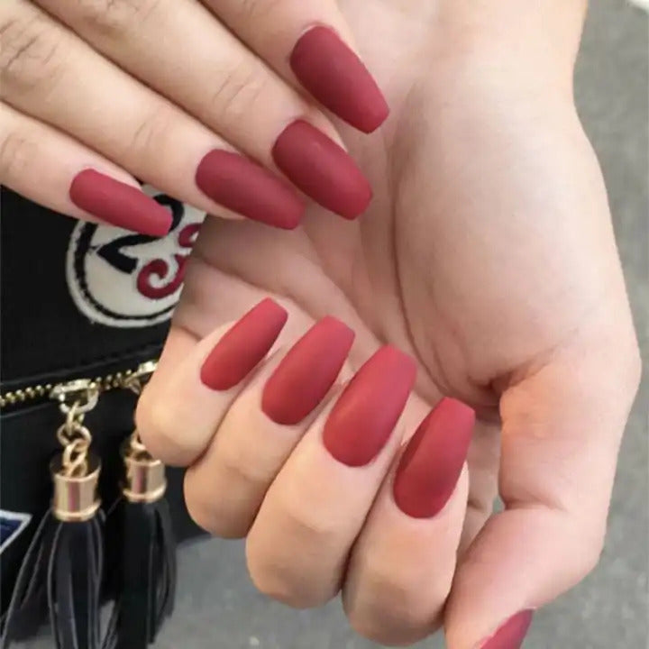 EZ LIVING 24pcs maroon color Press on fake nails Achieve Effortless Elegance Mastering the Art of Press On Manicures Press-On Nails