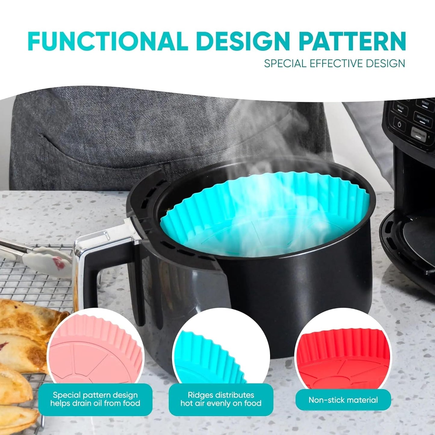 EZ Living 2pcs Silicone Basket for air Frying uses for Non Sticky air Fryer Liners Air Fryer Basket Replacement Non-Stick Air Fryer Basket Air Fryer Basket Insert Removable Air Fryer Basket