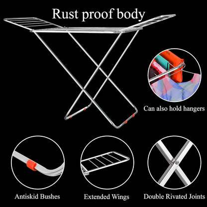 EZ LIVING Stainless Steel Foldable Cloth Dryer Stand Double Rack Cloth Stands for Drying Clothes Steel (Cross), 150x54x87 cm