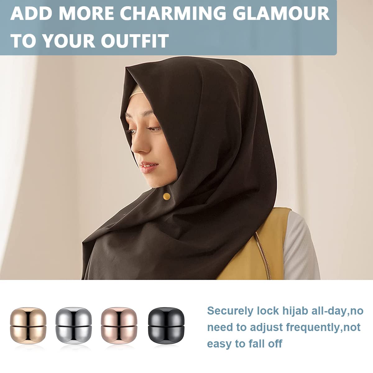 EZ LIVING 4 Pairs Hijab Pins Round Hijab Magnetic Pins for Women Girls Multi-Use Pinless Magnet Pins for Hijab Muslim Scarf Saree Pins Clothing Button Clip