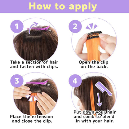 EZ LIVING Straight One Color Hair Streak, 4pcs Hair Extensions, Hair Colour Strips, Artificial Hair For Women, Hair Wig For Women And Girls (Black)