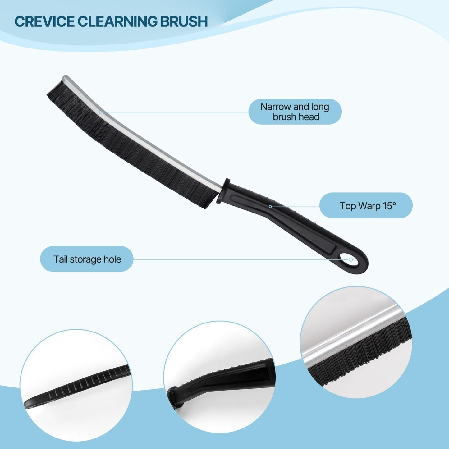 EZ LIVING 3Pcs Gap Cleaning Brush with Long Handle - Hard Bristle Crevice Cleaner for Home & Kitchen, Wash Basin, Sink, Sliding Window, Stove, Toilet Seat, Gas - Small Scrub Brush for Deep Cleaning