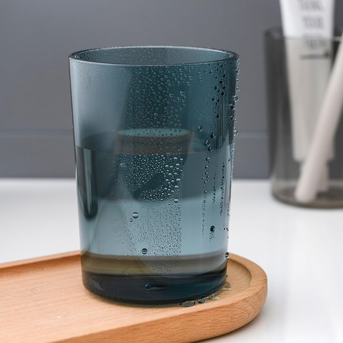 EZ LIVING Toothbrush Holder Cup Glass (Set of 2 Pcs) Plastic Stand for Toothpaste, Comb, Brush, Cream, Lotion Kids Bathroom Cup Waterproof, Transparent Red & Blue