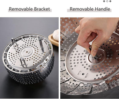 EZ LIVING Vegetable Steamer Basket | vegetable steamer basket stainless steel- Veggie Steamer Basket |Folding Expandable Steamers- veg steamerbasket