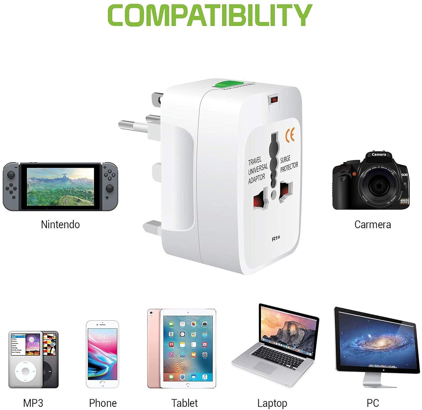 EZ LIVING Universal Travel Plug Adapter Worldwide International All in One Portable Travel Adapter Wall AC Power Plug Adapter Wall Charger with Dual USB Charging Ports for USA EU UK AUS Cell Phone Mobile Laptop