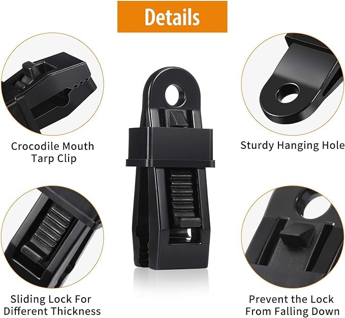 EZ LIVING 20 Pieces Tarp Clips Heavy Duty Lock Grip,Tarp Clamps for Cover Awnings, Outdoor Camping, Caravan Canopies, Car Covers