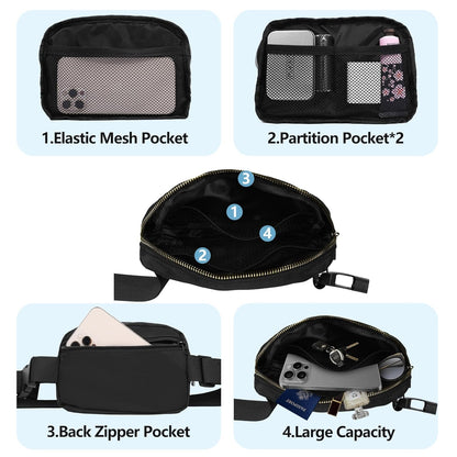 EZ LIVING Waist Belt Bag Fashion Fanny Women and Men Gift Waist Pack with Adjustable Strap for Travel Running Hiking Walking Black