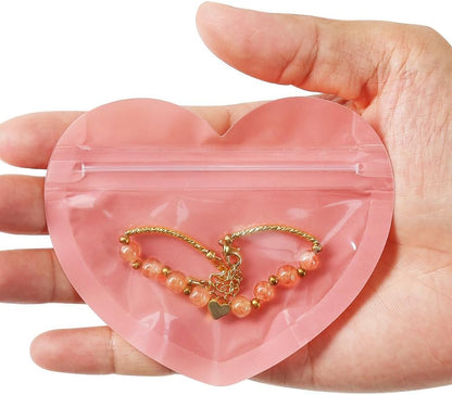 EZ LIVING 100 Pieces Smell Proof Mylar Heart-Shaped Packaging Bags - Clear Resealable Foil Pouch for Lip-Gloss, Jewelry, Eyelash - Small Business Plastic Packaging