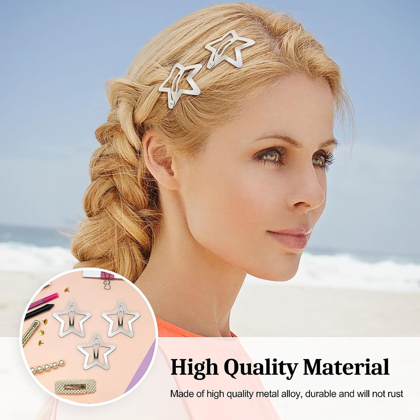 EZ LIVING 12 PCS 1.61" Star Hair Clips Snap Hair Barrettes Non Slip Star Hair Accessories for Girls Women 2000s Y2K Silver Metal Hair Clips
