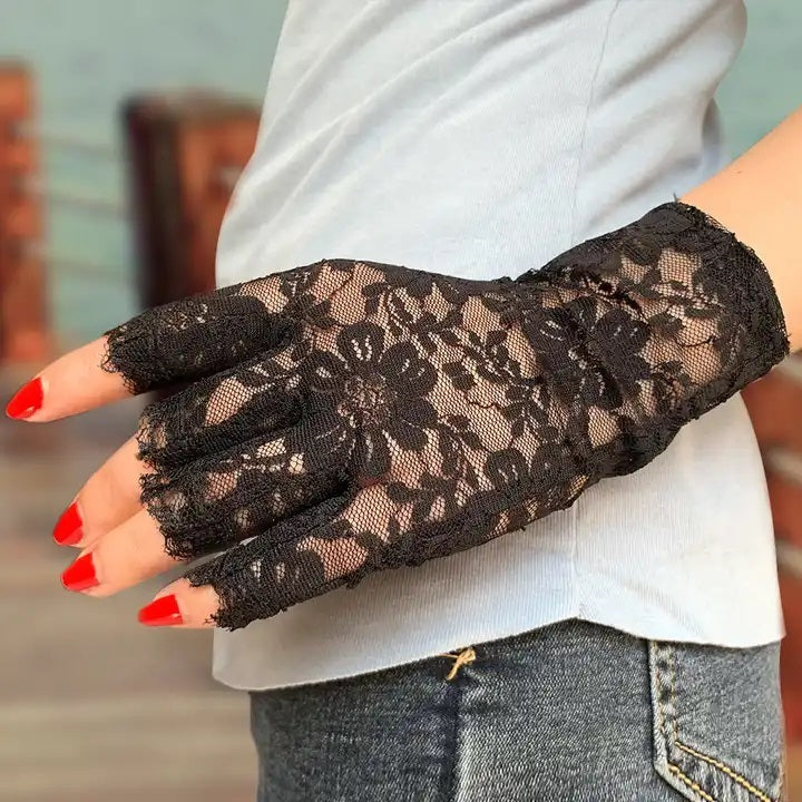 EZ LIVING 1 pair ladies lace gloves for women and girls for half finger Stunning Half Finger Lace Gloves for Your Bridal Ensemble
