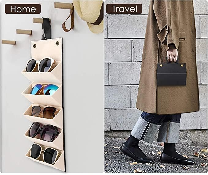 EZ LIVING Sunglasses Organizer 5 Slots Compact Travel Glasses Case Multiple Pairs Eyeglasses Storage Box Hanging and display Eyewear Holder
