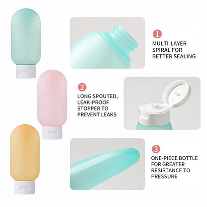 EZ LIVING Travel Toiletry Bottles Kit - 3Pcs 60Ml Leak Proof Refillable Silicone Squeeze Containers for Toiletries - Multicolor