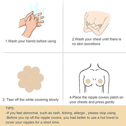EZ LIVING 40 Pcs Nipple Covers Disposable Nipple Breast Covers for Women Breast Pasties Nipple Cover Sticker Flower and Round Pasties(20 Pairs)