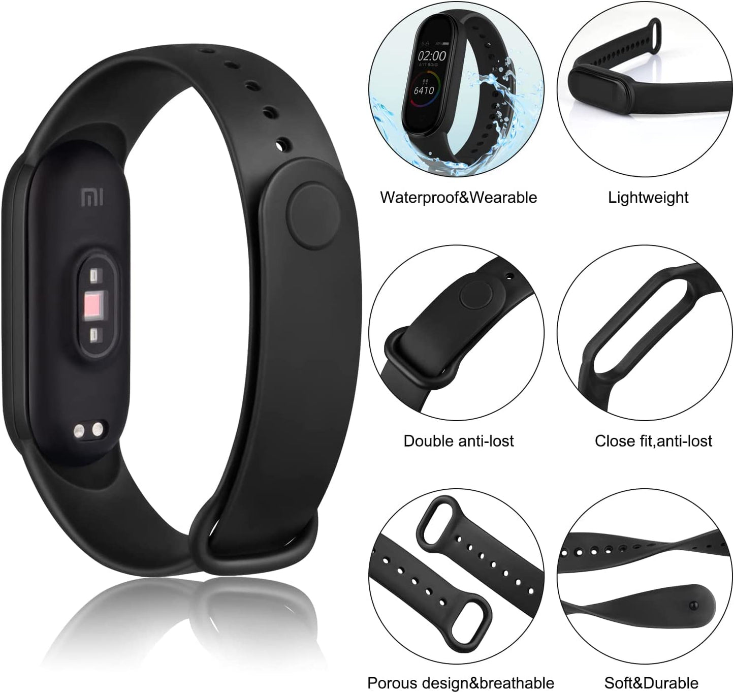 EZ LIVING Soft Silicone Replacement Band Strap, Compatible with Mi Band 3 / Mi Band 4 (Pack of 8, Black-Grey-Navy Blue- Wine-Light Green- Baby Pink-White- RED) (Watch NOT Included)