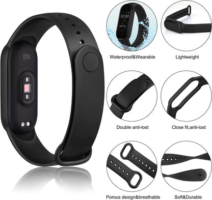 EZ LIVING Soft Silicone Replacement Band Strap, Compatible with Mi Band 3 / Mi Band 4 (Pack of 8, Black-Grey-Navy Blue- Wine-Light Green- Baby Pink-White- RED) (Watch NOT Included)