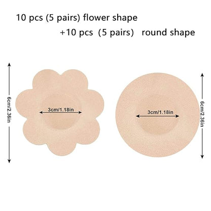 EZ LIVING 40 Pcs Nipple Covers Disposable Nipple Breast Covers for Women Breast Pasties Nipple Cover Sticker Flower and Round Pasties(20 Pairs)