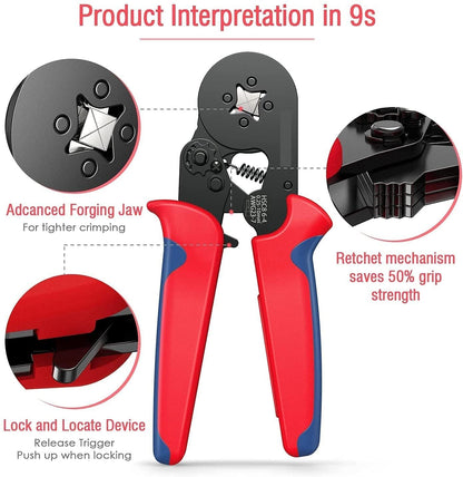 EZ LIVING Wire Crimping Tool Kit Ferrule Crimping Plier with 1200pcs Terminals Ferrule Wire Copper Crimp Connector & Crimper Plier Self Adjusting Electrician Ratchet (Wire Crimper)