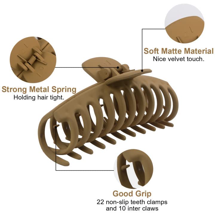 EZ LIVING 4-Pack Extra Large Claw Clips, Strong Hold Hair Accessories for Thick Hair - Matte Finish Hair Clamps in Neutral Colors - Fashionable Hair Clips for Women & Girls"