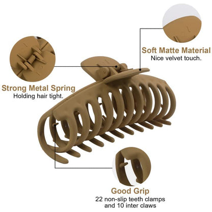 EZ LIVING 4-Pack Extra Large Claw Clips, Strong Hold Hair Accessories for Thick Hair - Matte Finish Hair Clamps in Neutral Colors - Fashionable Hair Clips for Women & Girls"