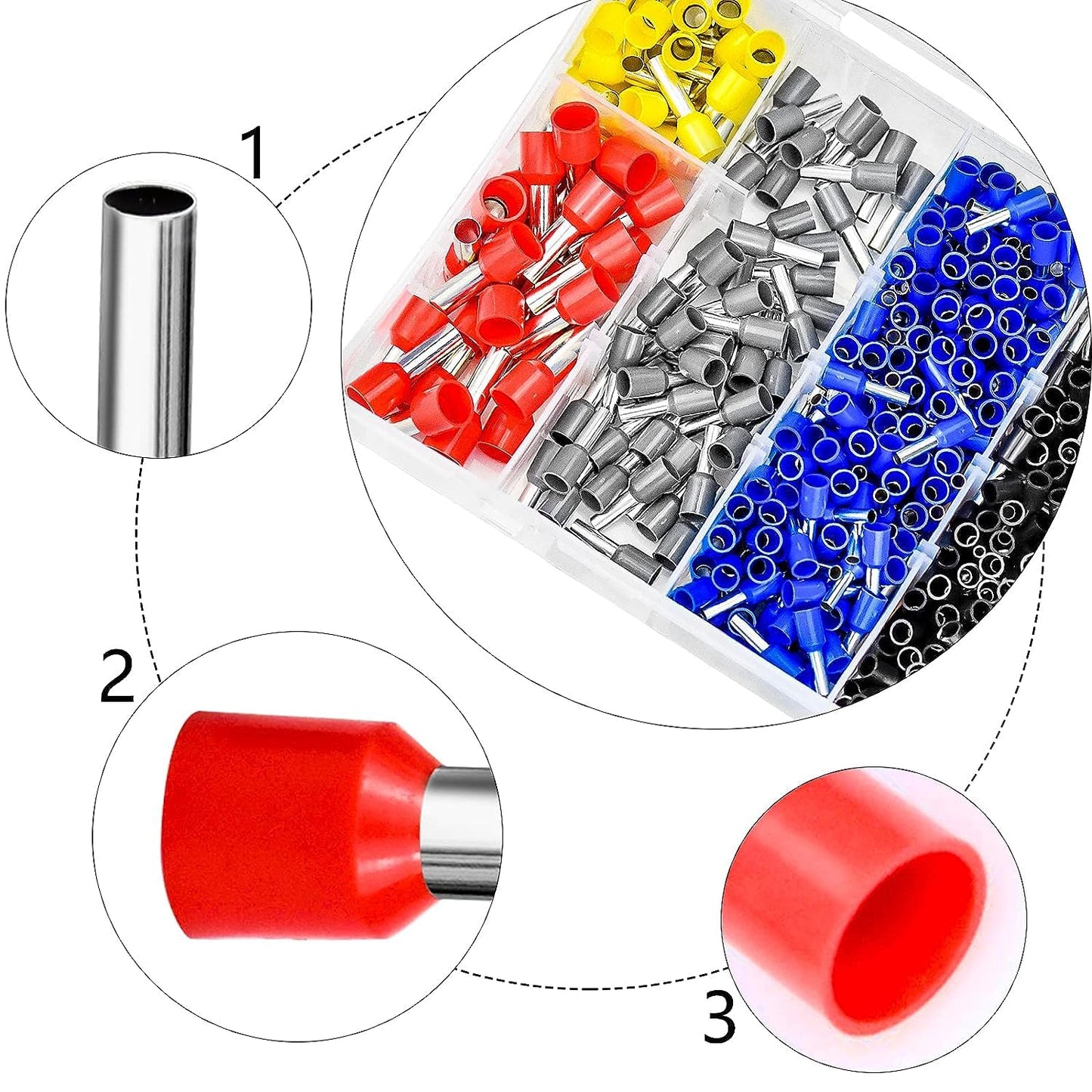 EZ LIVING 1250Pieces Wire Ferrules kit, Wire Terminal Ferrules Crimp Connector, Insulated Cord Pin End Terminal Great Assortment Ferrules Kit with Portable Box