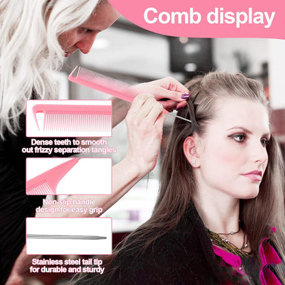 EZ LIVING 3 Pieces Slick Back Hair Brush Set with Edge | Bristle Hair Brush | Rat Tail Comb, Teasing Brush Set for Smoothing Baby Hair & Flyaways (Pink)