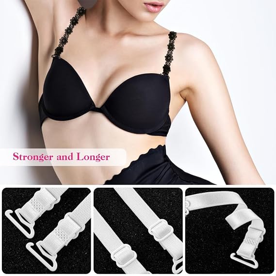 EZ LIVING 2 Pairs Lace Flower Bra Straps, Adjustable Non-Slip Bra Shoulder Straps for Women Girls Tops Dress White and Black