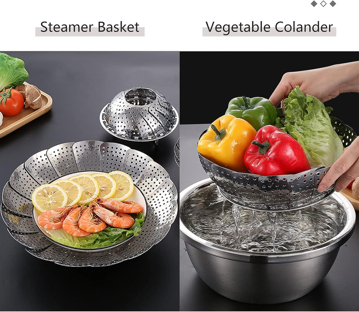 EZ LIVING Vegetable Steamer Basket | vegetable steamer basket stainless steel- Veggie Steamer Basket |Folding Expandable Steamers- veg steamerbasket