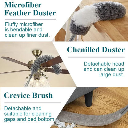 EZ Living 3pcs Set high Celling Fan Cleaning Brush High Ceiling Fan Dusting Brush Ceiling Fan Cleaning Tool Long Handle Fan Cleaner Extendable Fan Cleaning Brush