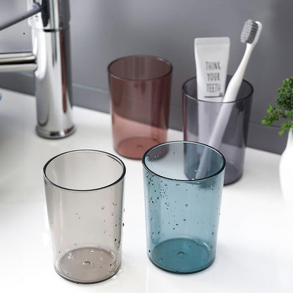 EZ LIVING Toothbrush Holder Cup Glass (Set of 2 Pcs) Plastic Stand for Toothpaste, Comb, Brush, Cream, Lotion Kids Bathroom Cup Waterproof, Transparent Red & Blue