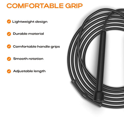 EZ LIVING Premium Freestyle Jump Rope | Adjustable 110-Inch Black Skipping Rope with Ergonomic Handles for Comfortable Grip | Professional-Grade Speed Rope for Fitness and Training