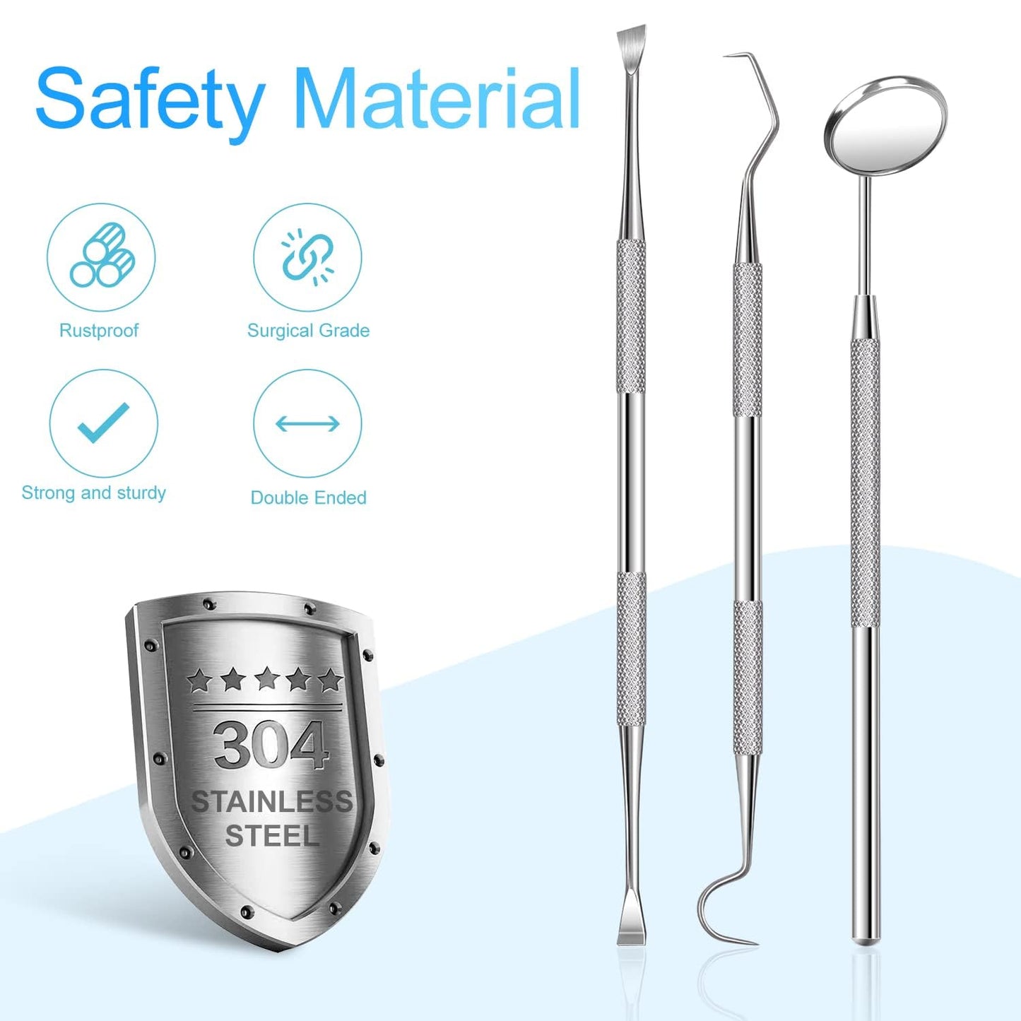 EZ LIVING 3 Pieces Dental Pick Tools Kit Teeth Cleaning Calculus Remover Tool for Dentist Personal Using Pets Oral Care Set with Dental Mirror Dental Tartar Scraper Dental Probe and Storage Box