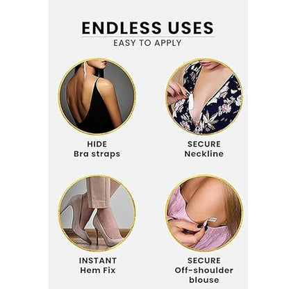 EZ LIVING Strips Double Sided Tape for Fashion, Clothing and Body | All Day Strength Invisible Dress Tape for women | Gentle to stick on Skin and clothes | Transparent Tap