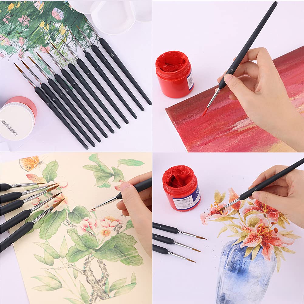 EZ LIVING 11PCS Miniature Paint Brushes, Detail Fine Tip Paint Brushes Set with Ergonomic Handle - Suitable for Acrylic Painting, Oil, Face, Nail, Scale Model Painting