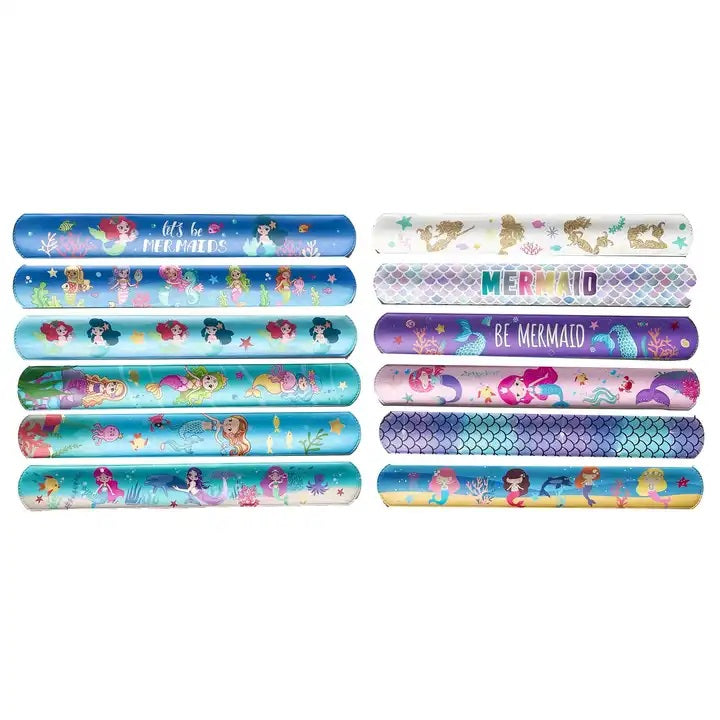 EZ LIVING 12pcs random pattern slap bracelets for children for kids party return gift Enchanting Mermaid Theme Ideas for Kids' Birthday Party Return Gifts Mermaid Slap Bracelet Bands Add Magic to Your Child's Birthday Party