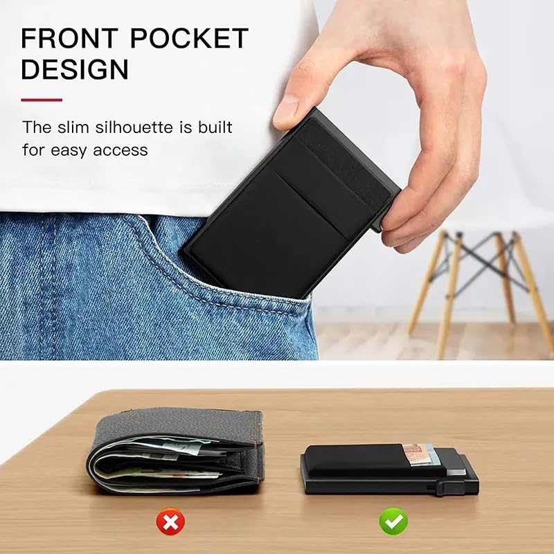EZLIVING Pop-Up Card Holder is a Compact and Innovative Accessory Designed to securely Store and Quickly Access Cards, Such as Credit Cards, IDs, or Business Cards.