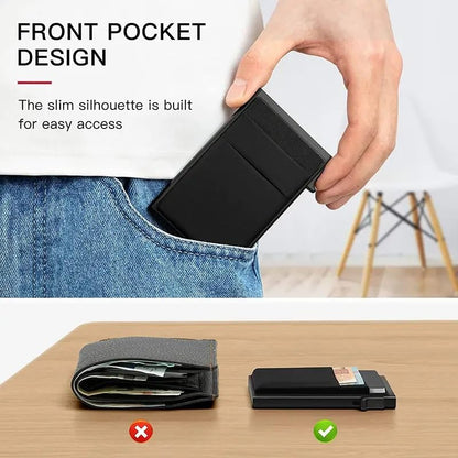 EZLIVING Pop-Up Card Holder is a Compact and Innovative Accessory Designed to securely Store and Quickly Access Cards, Such as Credit Cards, IDs, or Business Cards.