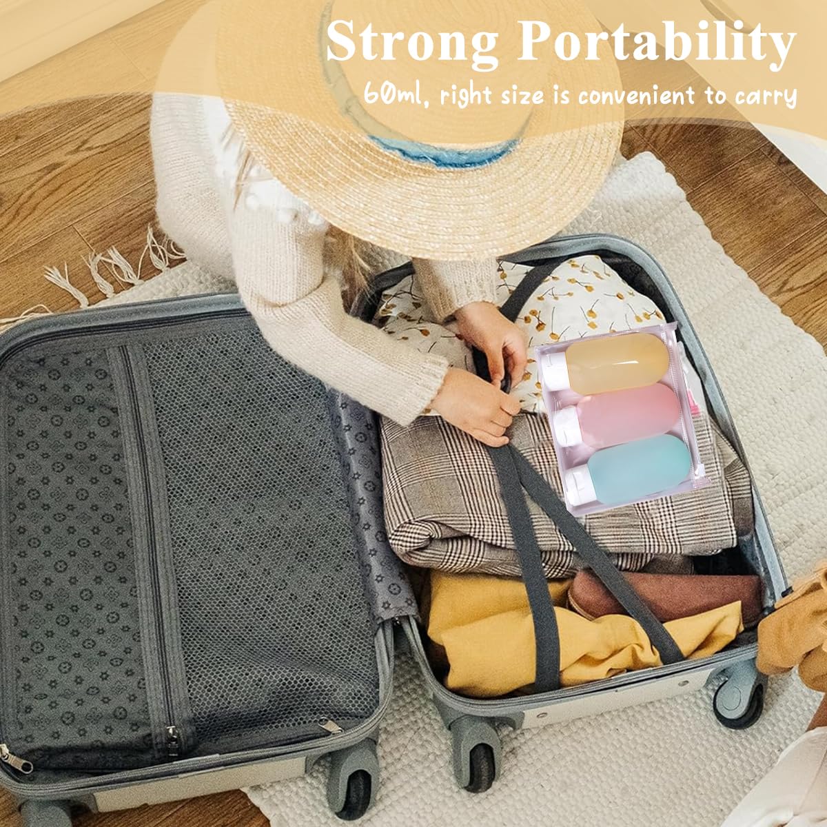 EZ LIVING Travel Bottles for Toiletries 3pcs Set,60ml Travel Toiletry Bottles,Small for Refillable Leakproof Squeeze Containers with Lids Shampoo Lotion BPA-Free