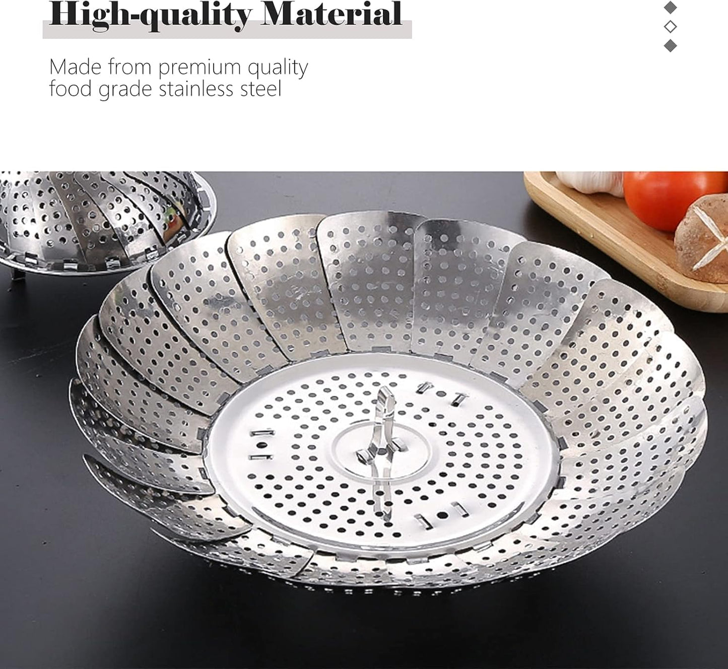 EZ LIVING Vegetable Steamer Basket | vegetable steamer basket stainless steel- Veggie Steamer Basket |Folding Expandable Steamers- veg steamerbasket