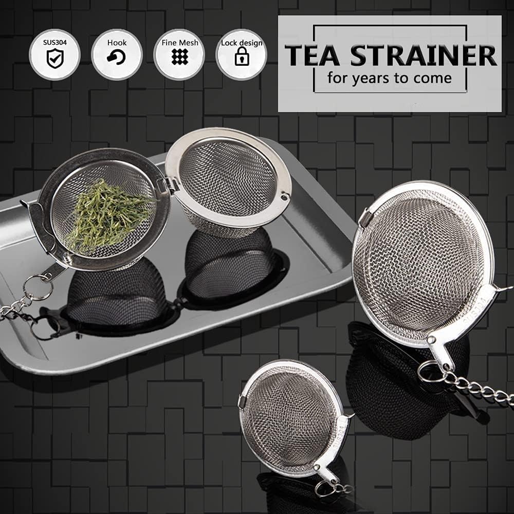 EZ LIVING Stainless Steel Tea Ball Strainer Mesh Infuser Filter Reusable Spice Filter Ball Herbs Infuser with Extended Chain Hook for Loose Leaf Tea & Spices Seasoning (Small 2 Pcs)