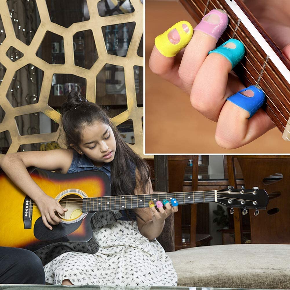 EZ LIVING 10pcs Guitar Silicone Finger Protector Color Fingertip Protection Covers Caps for Stringed Instruments, Sewing and Embroidery (Random Color)