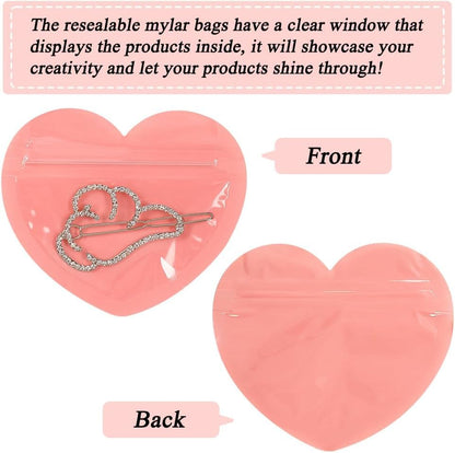 EZ LIVING 100 Pieces Smell Proof Mylar Heart-Shaped Packaging Bags - Clear Resealable Foil Pouch for Lip-Gloss, Jewelry, Eyelash - Small Business Plastic Packaging