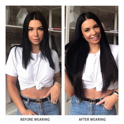 EZ LIVING Straight One Color Hair Streak, 4pcs Hair Extensions, Hair Colour Strips, Artificial Hair For Women, Hair Wig For Women And Girls (Black)