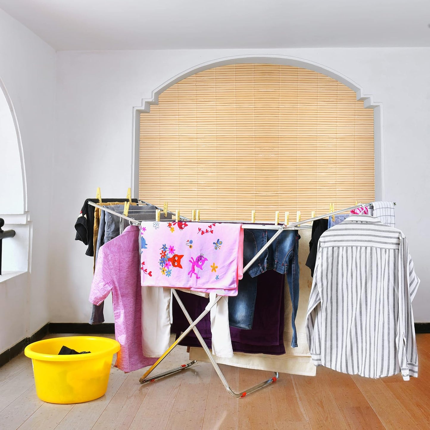 EZ LIVING Stainless Steel Foldable Cloth Dryer Stand Double Rack Cloth Stands for Drying Clothes Steel (Cross), 150x54x87 cm