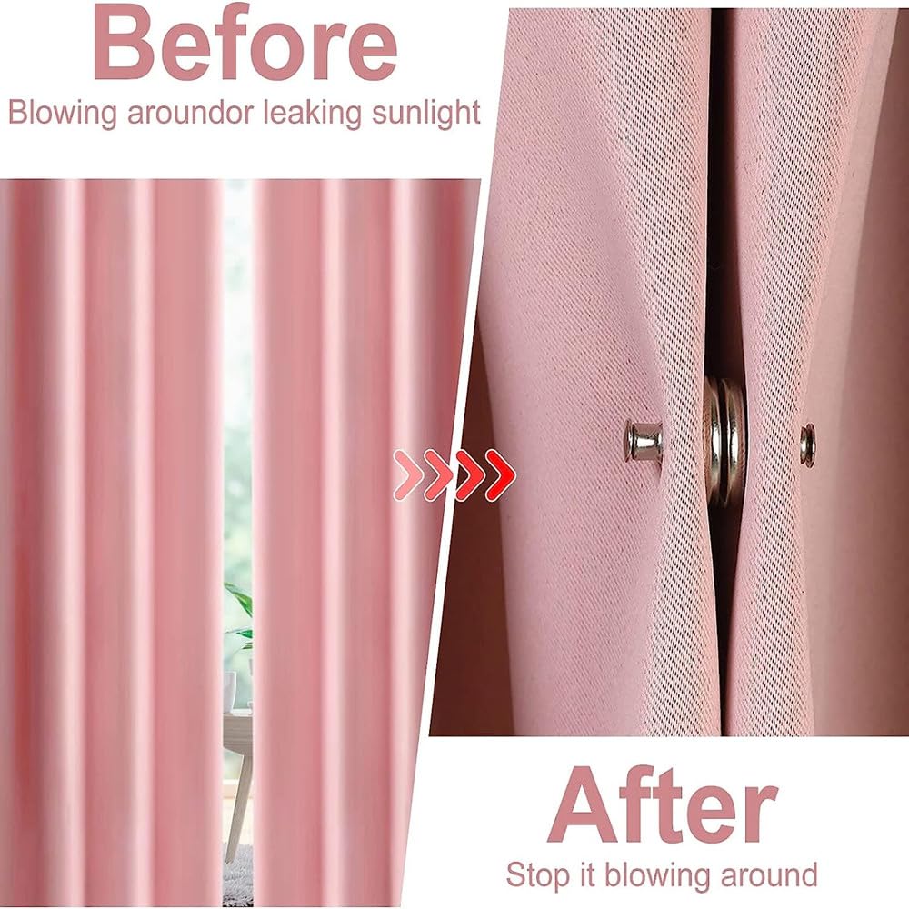 EZ LIVING 4 Pair Curtain Magnets Closure Button, Metal Magnetic Curtain Button Curtain Magnetic Holdback Button Drapery Magnetic Button to Keep Curtain Closed for Home Bedroom Office Curtain Draperies