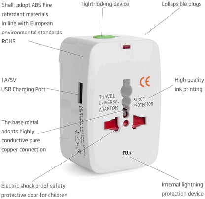 EZ LIVING Universal Travel Plug Adapter Worldwide International All in One Portable Travel Adapter Wall AC Power Plug Adapter Wall Charger with Dual USB Charging Ports for USA EU UK AUS Cell Phone Mobile Laptop