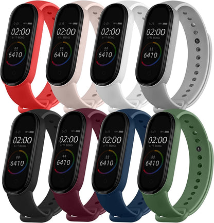 EZ LIVING Soft Silicone Replacement Band Strap, Compatible with Mi Band 3 / Mi Band 4 (Pack of 8, Black-Grey-Navy Blue- Wine-Light Green- Baby Pink-White- RED) (Watch NOT Included)