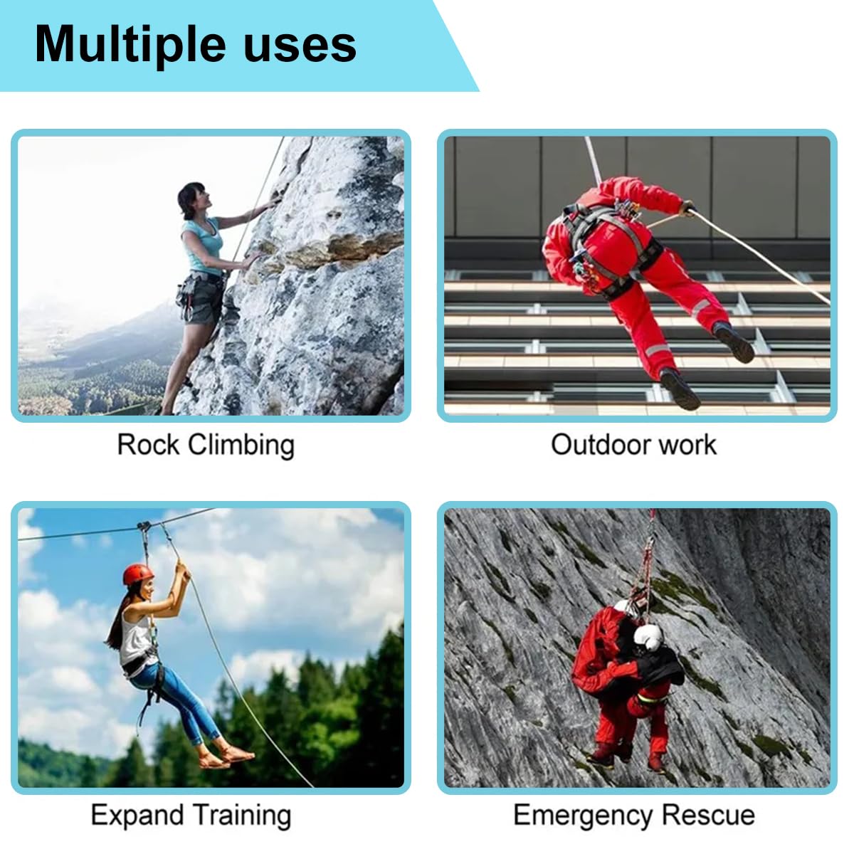 EZ LIVING Static Outdoor Climbing Rope with 2 Hooks, 49FT Rappelling Rope for Travel, Hiking Safety Escape Rope, Outdoor, Mountaineering, Hauling