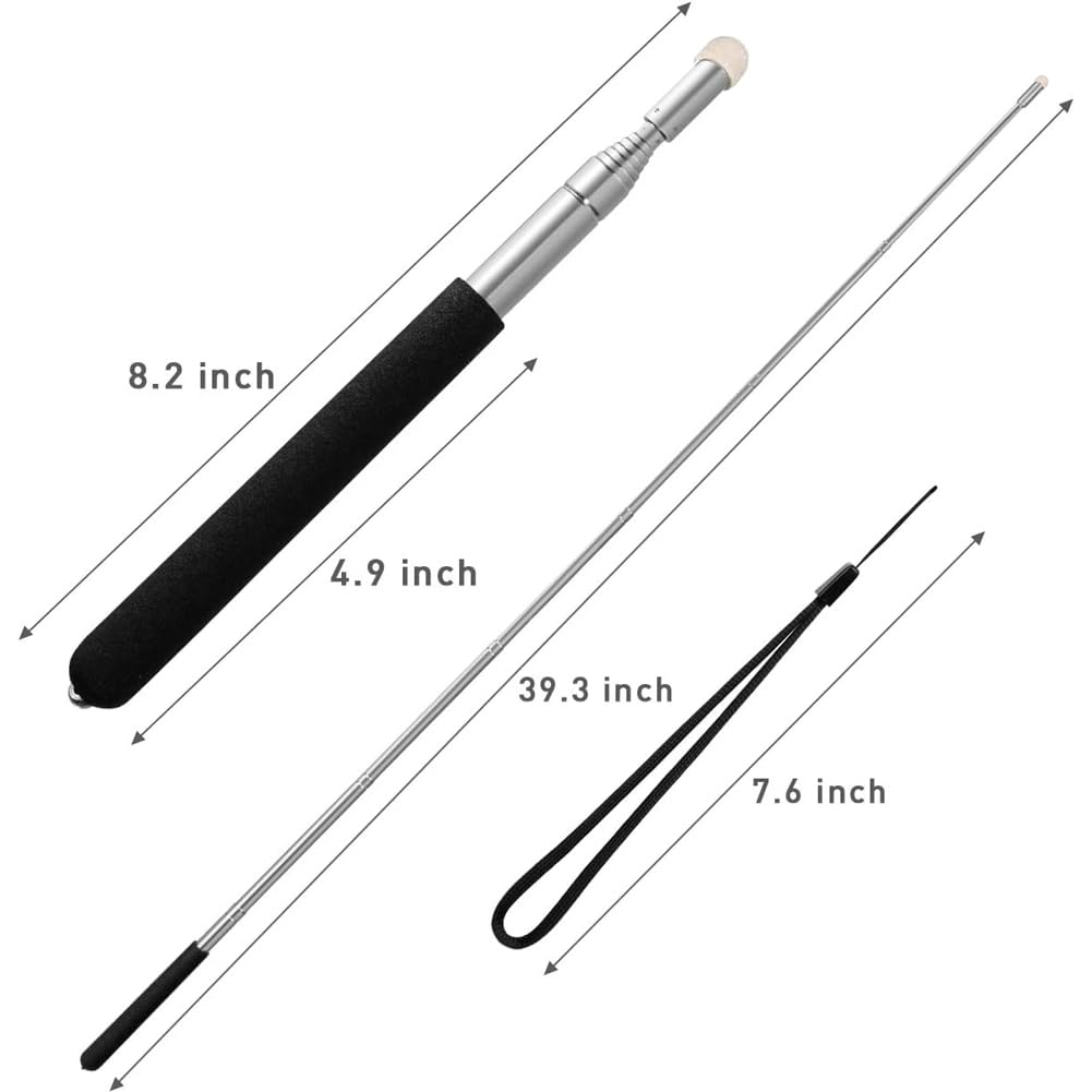 EZ LIVING Telescopic Teachers Pointer,Teaching Pointer Stick for Classroom,Metal Hand Retractable Pointer Extended Length 100cm, Handheld Presenter Whiteboard Pointer (Black)