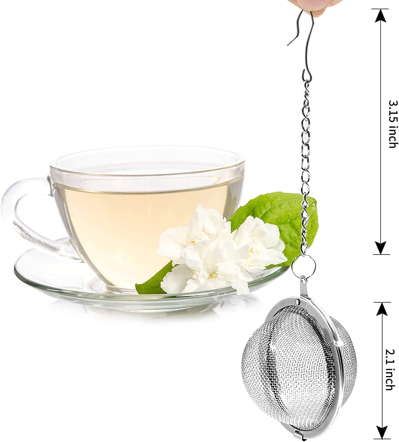 EZ LIVING Stainless Steel Tea Ball Strainer Mesh Infuser Filter Reusable Spice Filter Ball Herbs Infuser with Extended Chain Hook for Loose Leaf Tea & Spices Seasoning (Small 2 Pcs)