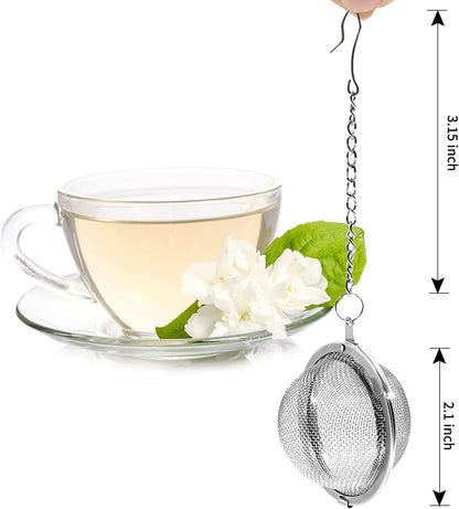 EZ LIVING Stainless Steel Tea Ball Strainer Mesh Infuser Filter Reusable Spice Filter Ball Herbs Infuser with Extended Chain Hook for Loose Leaf Tea & Spices Seasoning (Small 2 Pcs)